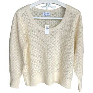 NWT OLD NAVY Wool Blend Cream Pointelle Sweater Ballon Sleeves Scoop Neck Large